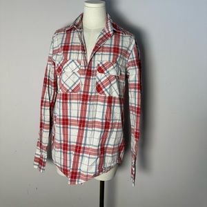 EUC Mens Aeropostale Long Sleeve Button Up Red Plaid Shirt Top Small S